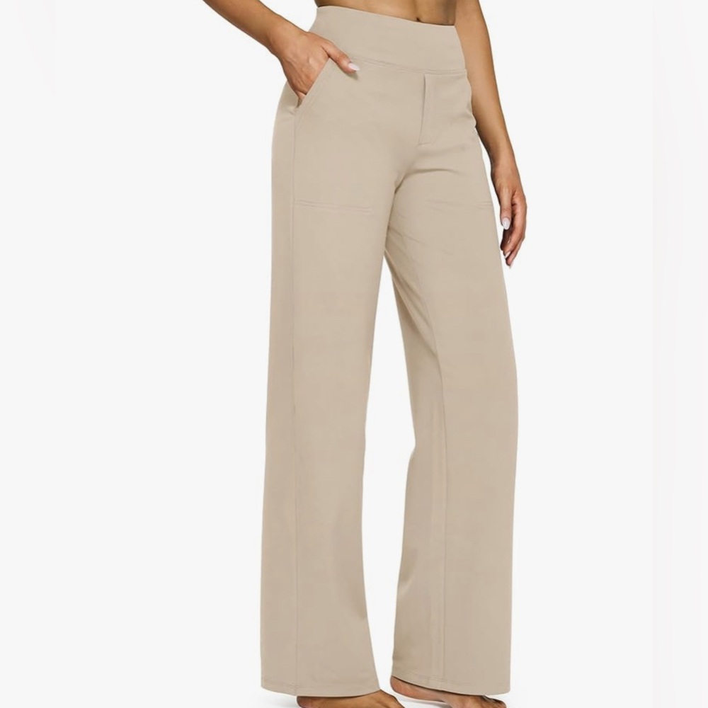 G4Free Beige Taupe Khaki High-Waisted Wide leg Yoga Pants